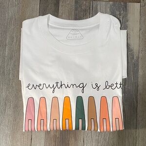 Delta White Tee with Colorful Pen Design
